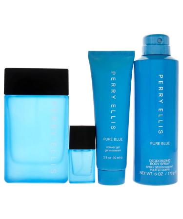 Perry Ellis Perry Ellis Pure Blue 3.4oz EDT Spray 3oz Shower Gel 6oz Deodorant Body Spray 7.5ml Travel EDT Spray Men 4 Pc Gift Set - Buy Online on GoSupps.com