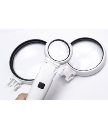 Voca magnifying glass with 2 LED luminaires hand-light magnifying glass 3.5 times/5 times/11 times magnification high clarity light exploring and reading seniors 3 lentils white