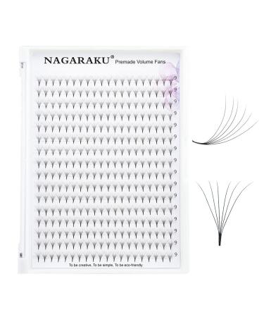 Nagaraku Volume eyelash extension prefabricated compartments 320pcs narrow stem slightly tight premade fans eyelash extensions artificial eyelashes 16 rows (6d 0.07mm thickness D curl 9mm) 9mm 6d-0.07-D curl