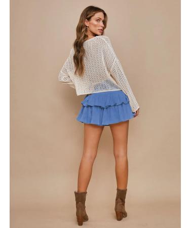 LAEMILIA Womens Flared Floral Print Skater Skirt XL - Blue | Elastic Waist, Pleated Mini Skirt with Drawstring - Buy Online on GoSupps.com