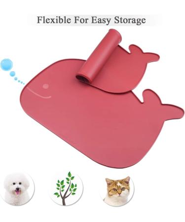 Vivaglory Waterproof Pet Food Mat 24x16 - Anti-Slip Bowl Mat for Dogs & Cats, Burgundy Whale-Shape Design - Buy Online on GoSupps.com