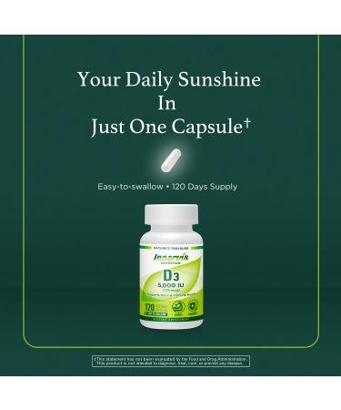 High Potency Vitamin D3 5000 IU Boost Immune Support Bone & Teeth Easy to Swallow 120 Veg Capsules 1 Count (Pack of 120) - Buy Online on GoSupps.com