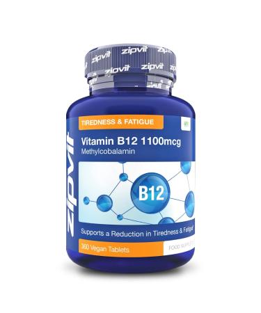 Zipvit Vitamin B12 Tablets High Strength 1100mcg Methylcobalamin 360 Vegan B12 Tablets (12 Months Supply). Helps with Tiredness and Fatigue. Vegetarian Society Approved B12 Supplement. UK Supplier Jar of 360 Tablets