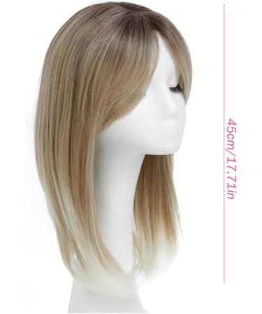 Clip in Bangs 18 In Natural Ombre Brown Blonde Curved Clip Bangs Breathable Realistic Lightweight Daily Wear Fake Fringe Human Hair Toppers for Women Clip in Hair Pieces - Buy Online on GoSupps.com