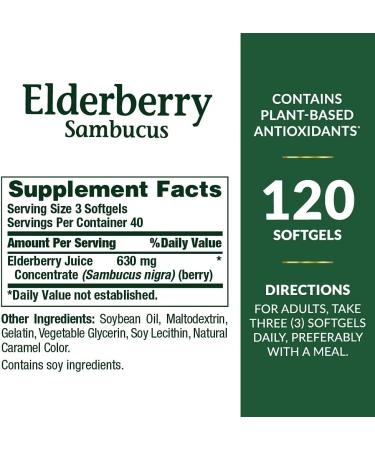 Nature's Bounty Sambucus Elderberry Herbal Supplement 630mg Rapid Release Softgels - 120 Count Pack - Buy Online on GoSupps.com