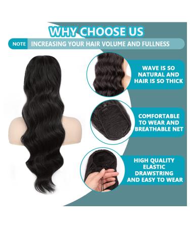 MOTEFOUS 24 Inch Long Body Wave Curly Ponytail Hair Extension - Synthetic Drawstring Wavy Ponytail Hairpiece for Women - Buy Online on GoSupps.com
