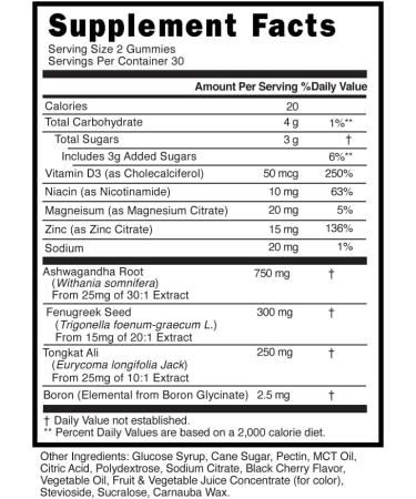 8in1 Testosterone Booster Gummies for Men - Tongkat Ali Fenugreek Ashwagandha Magnesium | Improve Libido & Hormonal Balance | Non-GMO Made in the USA Black Cherry Flavor 120 Count - Buy Online on GoSupps.com