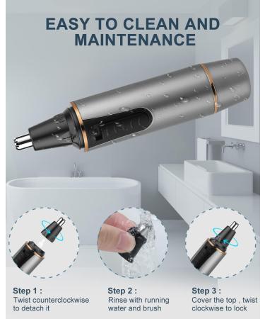 2023 Rechargeable Nose Hair Trimmer for Men - Painless Professional Dual Edge Blades, IPX7 Waterproof, Powerful Motor - Easy Cleansing - Grey Gold - Buy Online on GoSupps.com