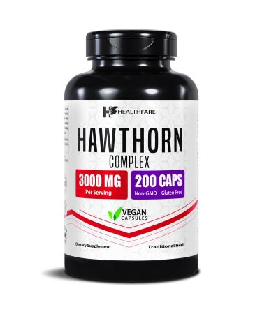 Healthfare Hawthorn Berry Supplement Extract 3000mg | Extra Strength Herbal Formula | 200 Vegan Capsules | Supports Heart & Circulatory Health | Non-GMO Gluten-Free | Made in USA