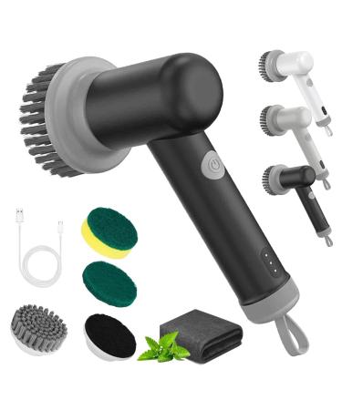 Sinoshi Spin Power Scrubber Electric Spin Scrubber Cordless Power Spin Scrubber Rechargeable Handheld Power Scrubber Spin Brush Multifunctional Cleaning Brush Tile Sink Bathroom (Black A)