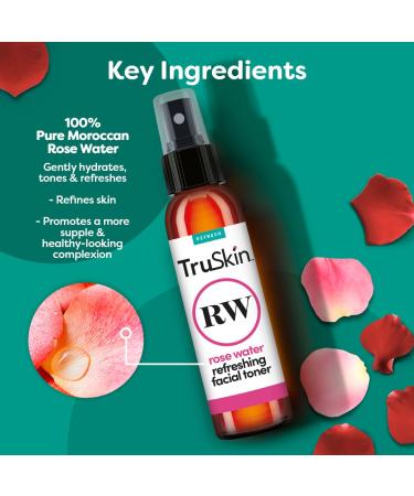 TruSkin Rose Water Toner for Face | 100% Natural Hydrating Skin Care | Refresh & Revitalize | 4 fl oz - Buy Online on GoSupps.com