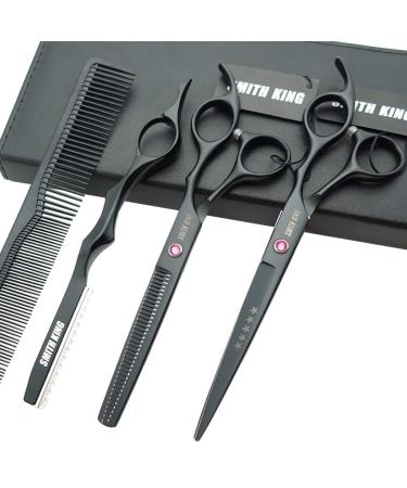 7.0 Inches Professional hair cutting thinning scissors set with razor (Black) 7.0 Inch Black
