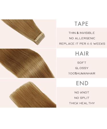 YDDM 20pcs Invisible Tape In Hair Extensions - 55cm (22 Inch 27#) Real Human Hair - Premium Quality Skin Weft Hair Extensions - Buy Online on GoSupps.com