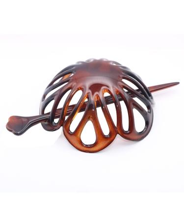 Parcelona French Radial Celluloid Chignon Hair Slide Pin Thru 3.5 Bun Cover Ponytail Holder Hair Updo Dome Round Hair Clips for Women  Made in France (Tortoise Shell Brown)