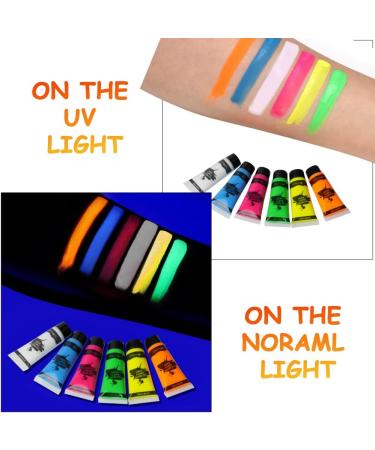 AOOWU UV Glow Face Paint Set - 6 Neon Fluorescent Colors for Blacklight Parties & Carnivals - Buy Online on GoSupps.com
