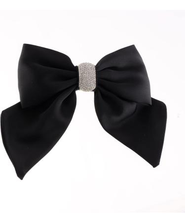 Big Bow Hair Clips with Long Silky Satin Hair Bows Black Ribbon French Bowtie Hair Clips Accessories For Women Girls. - Buy Online on GoSupps.com