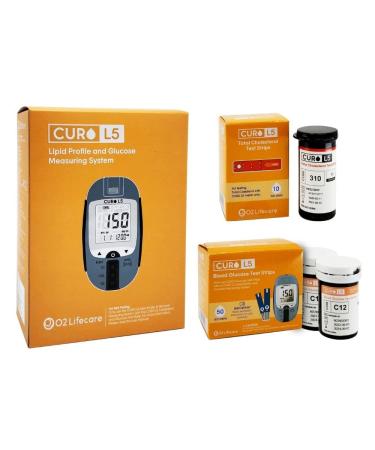 Total Cholesterol & Glucose HOME Self Test Kit (Device 10 Total Cholesterol Test Strips 50 Glucose Strips Included)