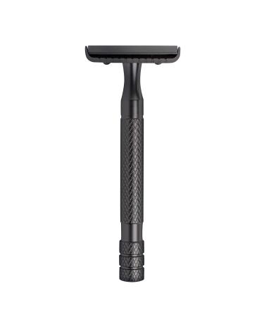 Safety Razor for Men with 5 Replacement Blades Gunmetal Gray Matte Finish Straight razor Long Handled Double Edge shavers for men