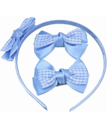 Topkids Accessories Girls Bow Headband Aliceband Gingham Bow Clips Gingham School Hair Accessories School Uniform Hair Set Suitable For Women Ladies Girls (Baby Blue) - Buy Online on GoSupps.com
