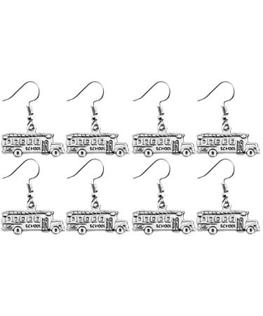 NUOBESTY Stainless Steel Earrings Asymmetrical Earrings 4 Pairs of Ear Rings Zine-Alloy Earrings School Bus Shaped Earrings (Silver) Stainless Steel Earring Stainless Steel Earings