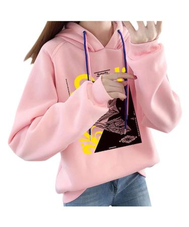 Bigfanshu Womans Tops Winter Fashion Blouse Hoodies Character Print Sweatshirt Pink