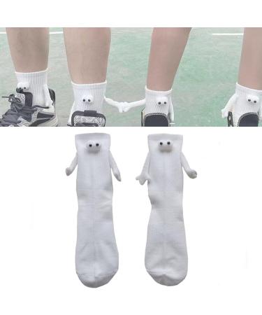Magnetic Sucktion 3D Doll Couple Socks Couple Holding Hands Funny Socks (1Pair White) 1Pair White