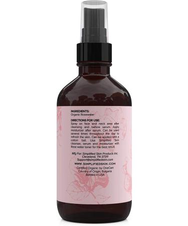 Organic Rose Water Spray for Face & Hair - 4 oz Alcohol-Free Toner & Makeup Remover - Anti-Aging Beauty Mist - Hydrating Facial Care by Simplified Skin - Buy Online on GoSupps.com
