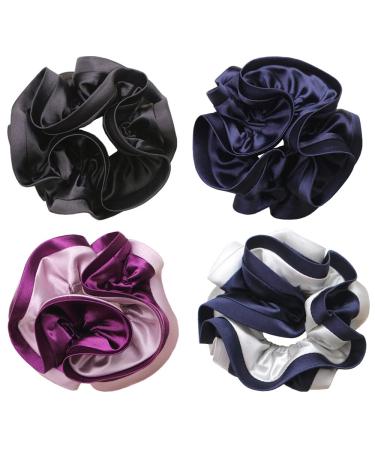 Wenobby 4PCS Big Satin Silk Scrunchies for Women with Thick Hair Assorted Flower-like Hair Ties 4 Pieces