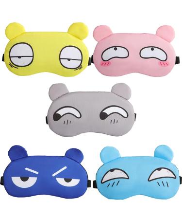 5PCS Cute Eye Mask for Sleeping Sleep Mask for Side Sleeper Soft Lightweight Night Sleep Eye Masks with Adjustable Strap for Women Men Fluffy Blindfolds for Travel Sleep and Fun Parties