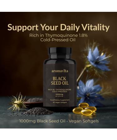 AROMAVITA Black Seed Oil 1000mg Softgels Cold-Pressed Nigella Sativa-1.8% Thymoquinone Traditionally Used for Lung Respiratory & Antioxidant Support* 60 Vegan Capsules Non-GMO Gluten-Free - Buy Online on GoSupps.com