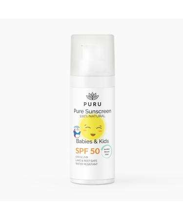 PURU | Pure Mineral Sunscreen SPF50 For Babies and Kids - 100% Natural Only 7 Ingredients Certified Organic Water-Resistant Hypoallergenic UVA/UVB Protection - For Face & Body | 50ml