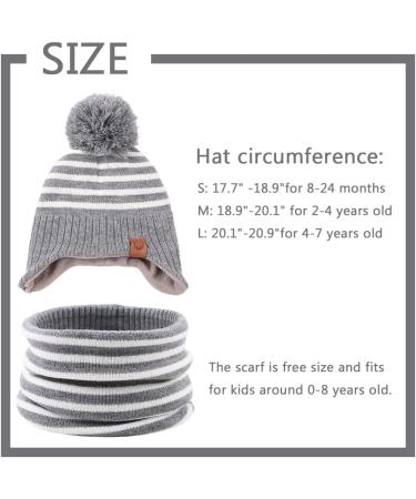 XIAOHAWANG Striped Winter Baby Beanie Hat & Scarf Set | Boys Girls Toddler Kids | Warm Knitted Classic Beanie | Gray | 4-8 Years - Buy Online on GoSupps.com