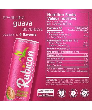 Rubicon Sparkling Guava Beverage | Pack of 4 355 ml Cans | Fruit Flavour Carbonated Drink | 90 Calories per Can | Made with Real Fruit Juice | Allergen-Free | Vegan Friendly| No Artificial Sweeteners 355 ml (Pack of 4) - Buy Online on GoSupps.com