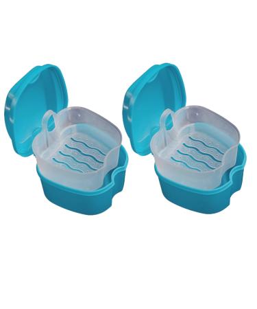 Qiuday prosthesis case prosthesis box case prosthesis bad box dental false teeth storage box with hanging net container for storage box prostheses cleaning travel retainers 2PCs as shown