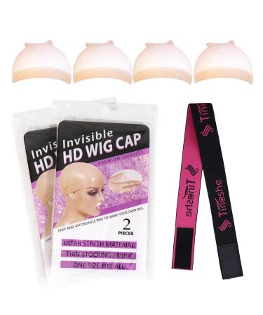 Tinashe 4pcs HD Wig Caps for Lace Front Wig, Elastic Medium Nylon Stocking Caps Stretchy Wig Cap Breathable Nylon Wig Caps With Strap Elastic Band for Wigs (HD Wig Cap with Elastic Band)