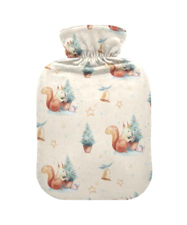 Oarencol Hot Water Bottle Squirrel Tree Star Hot Water Bottle with Cover for Hot and Cold Compress 1 Liter