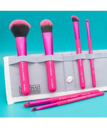 MODA Royal & Langnickel Travel Size Total Face Makeup Brush Set with Pouch Includes - Powder Foundation Angle Shader Smoky Eye Brow Liner and Pointed Lip Brushes Pink - Buy Online on GoSupps.com