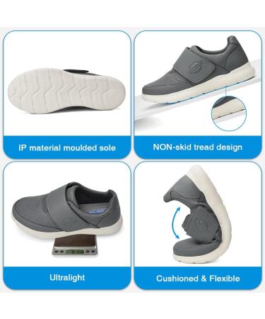 Men's Wide Width Walking Shoes for Diabetic Swollen Feet - Adjustable Closure, Lightweight - Grey (Size 10 Wide) - Buy Online on GoSupps.com