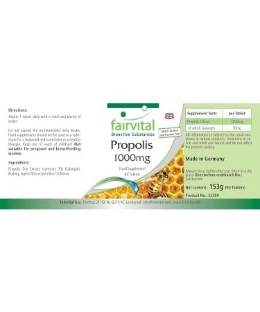 Fairvital | Propolis Tablets 1000mg - High Dosed - 90 Tablets - 3% Galangin - Buy Online on GoSupps.com