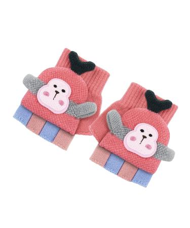 Aohhy Girls & Boys Winter Warm Gloves Children Cartoon Knitted Half Finger Mittens 1-5 years old Pink