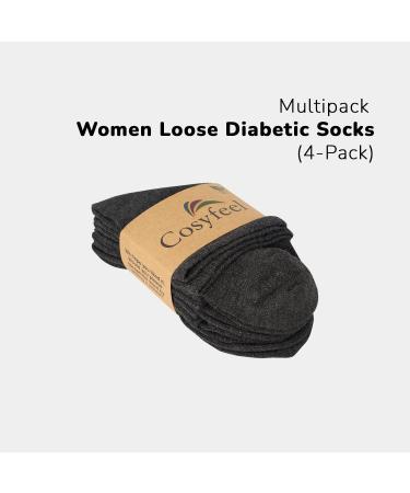 Cosyfeel Women Loose Diabetic Socks | 4-Pack Neuropathy Ankle Socks for Ladies | Super Soft Eco-Friendly Bamboo Material | Durable with Seamless Toe | Multicolour Patterns | 4 Seasons 4-7 CHARCOAL - Buy Online on GoSupps.com