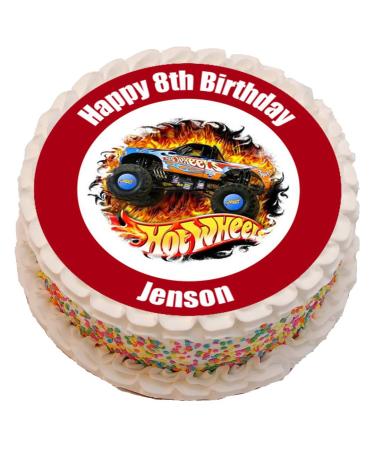 Racing Car Theme Personalised PRECUT Cake Topper 8 Inch Round Edible Icing Sheet Birthday Decoration