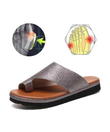 Sandals for women comfortable platform sandals orthopedic shoes PU leather flat sole big toe foot correction sandals orthopedic balcorrect for family and friends 2 blue 41 (5 goud 43 EU
