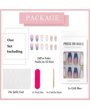 24Pcs Glitter Square False Nails French Tips Blue Shards - Removable Artificial Nails with Nail Glue for Women and Girls - Buy Online on GoSupps.com
