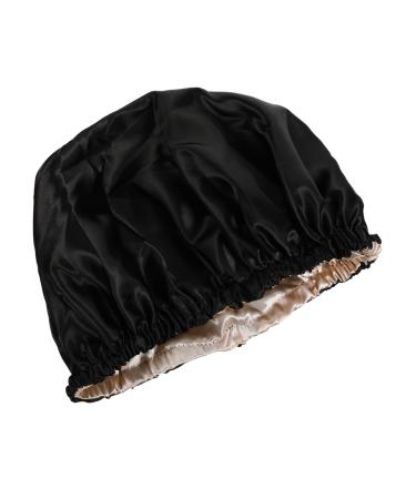 FOMIYES Adjustable Buckle Lady Parts Curly Hair Hat Girl Hat Elastic Shower Cap Spa Shower Cap Women Bonnets for Sleeping Elastic Nightcaps Women Satin Cap Adjustable Hair Bonnet 29x22cm Black
