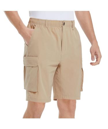 BALEAF Men's Cargo Hiking Shorts Quick Dry Elastic Waist Stretchy Outdoor Shorts 11" for Golf Travel with Zip Pockets 11 Inch Inseam XX-Large Khaki