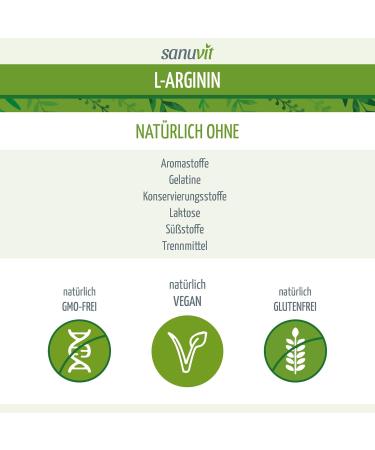 Sanuvit L-Arginine 800 mg Capsules | 180 Vegan Capsules | High Dose Amino Acid | High Bioavailability | Made in Austria - Shop Internationally! - Buy Online on GoSupps.com