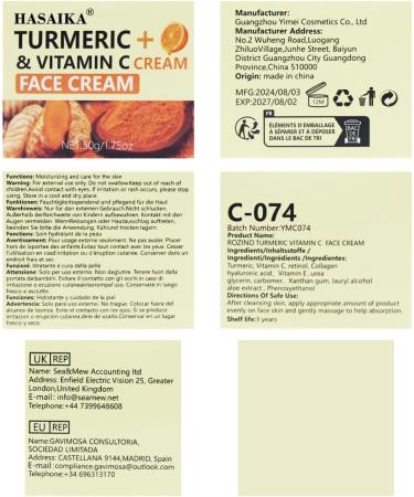 HASAIKA Turmeric Face Cream Turmeric Lightening Cream Dark Spot Correcting Cream Dark Spot Remover Reduces Dry and Oily Skin Radiant Skin 50 g - Buy Online on GoSupps.com