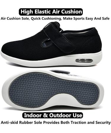 Women's Diabetic Shoes - Adjustable Closure, Extra Wide Air Cushion Sneakers | 9.5 Wide Black - Ideal for Edema, Plantar Fasciitis, Bunions - Buy Online on GoSupps.com