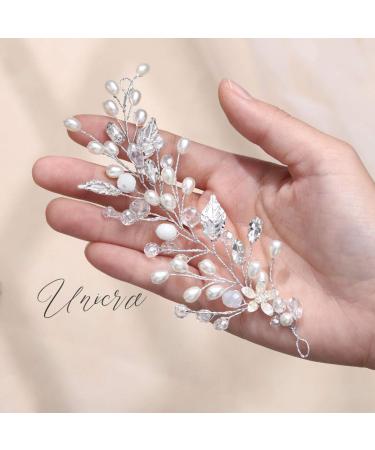 Unicra Bridal Wedding Hair Vine | Silver Pearl Hair Accessories | Elegant Headpiece for Women & Bridesmaids - Buy Online on GoSupps.com